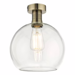 Dar Lighting Emerson Semi Flush Ceiling Light In Antique Brass With Round Clear Glass EME4875-E03