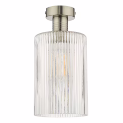 Dar Lighting Emerson Semi Flush Ceiling Light In Antique Chrome With Cylinder Ribbed Glass EME4861-E01