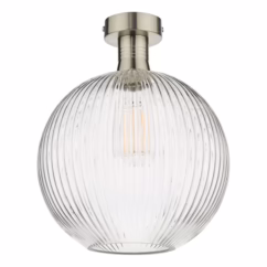 Dar Lighting Emerson Semi Flush Ceiling Light In Antique Chrome With Round Ribbed Glass EME4861-E02
