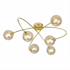 Dar Lighting Etta 6 Light Semi Flush Ceiling Light In Polished Gold With Round Champagne Glass ETT6435