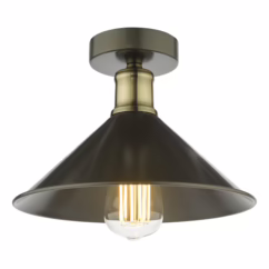Dar Lighting Jalen Single Flush Ceiling Light In Graphite And Antique Brass Finish