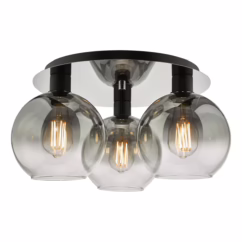 Dar Lighting Lycia 3 Light Flush Ceiling Light In Matt Black With Smoked Ombre Glass LYC5322