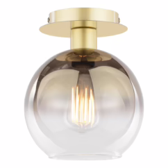 Dar Lighting Lycia Semi Flush Ceiling Light In Satin Gold Finish With Gold Ombre Glass