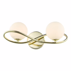 Dar Lighting Lysandra 2 Light Wall Light In Polished Gold With Opal Glass