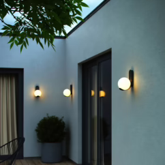 Nordlux Dalius outdoor wall light, black, white globe shade