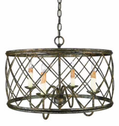 QZ/DURY/P 4 Light Silver Leaf Finish Wire Ceiling Pendant
