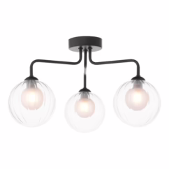 Dar Lighting Feya 3 Light Semi Flush Ceiling Light In Matt Black With Clear And Opal Glass