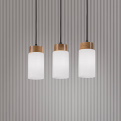 Lamkur Lighting Markus pendant light, opal glass/oak, length 60 cm, 3-bulb.
