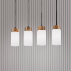 Lamkur Lighting Markus pendant light, opal glass/oak, length 80 cm, 4-bulb.