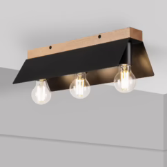 Lamkur Lighting Ceiling lamp Esme, black, length 40 cm, metal/wood, 3-bulb