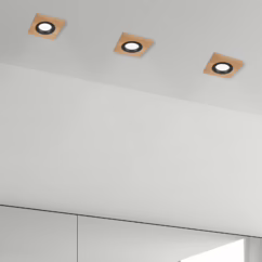 Lamkur Lighting Tobby recessed ceiling light, 10 x 10 cm, set of 3, oak wood, GU10