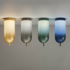 OLEV LED ceiling lamp Curuba, blue, glass, height 40 cm, 2,700 K