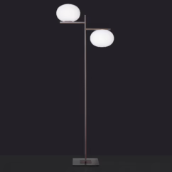 Oluce Alba floor lamp, bronze, white, 2-bulb, glass, metal