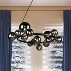 Schuller Valencia Astros pendant light, 14-light, black, smoked grey glass