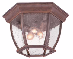 3-Light Burled Walnut Flushmount Ceiling Light With Seeded Glass
