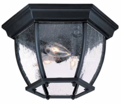 3-Light Matte Black Flushmount Ceiling Light With Seeded Glass