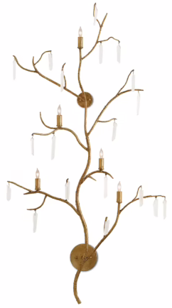 5-Light 55" Forest Light Wall Sconce in Washed Lucerne Gold and Natural