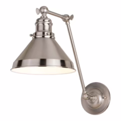Alexis 1-Light Swing Arm Wall Light in Satin Nickel and Matte White
