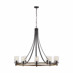 Angelo 10-Light Chandelier in Distressed Weathered Oak And Slate Grey Metal