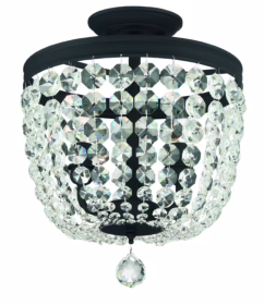 Archer 3-Light 12" Ceiling Light in Black Forged with Clear Hand Cut Crystals