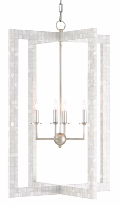 Arietta 4-Light Chandelier in Mother of Pearl with Contemporary Silver Leaf