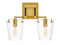Arlo 2-Light Wall Sconce in Black with Satin Brass