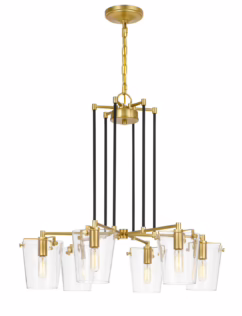 Arlo 6-Light Transitional Chandelier in Black with Satin Brass