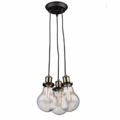 Artcraft Edison 3-Light Chandelier in Matte Black & Vintage Brass