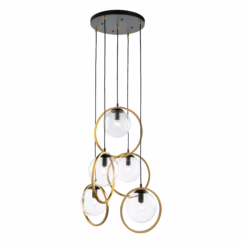 Artcraft Lugano 5-Light Pendant Light in Black & Vintage Brass