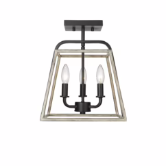 Bonnie 3-Light Semi-Flush Ceiling Light In Matte Black Grey Wood