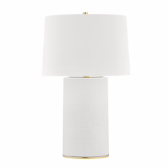 Borneo 1-Light Table Lamp in Aged Brass with Soft Off White