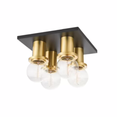 Brandi 4-Light Flush Mount Ceiling Light in Aged Brass with Soft Black