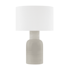 Breezy Point 1-Light Table Lamp in Aged Brass With Matte Dune Ceramic