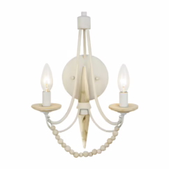 Brentwood 2-Light Wall Sconce in Country White and Hand-Carved Natural Acacia