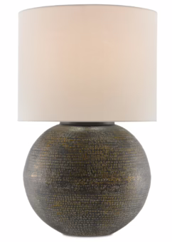 Brigands 1-Light Table Lamp in Antique Gold with Black with Whitewash