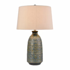 Burnie 1-Light Table Lamp in Blue Glazed