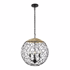 Cayman 3-Light Transitional Chandelier in Black and Natural Rattan