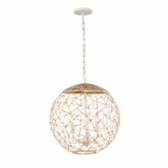 Cayman 3-Light Transitional Chandelier in Country White and Natural Rattan