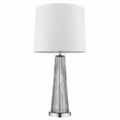 Chiara 1-Light Steel Glass And Polished Chrome Table Lamp With Off-White Shantung Shade