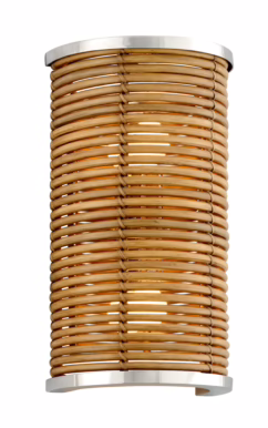 Corbett Carayes by Martyn Lawrence Bullard 2-Light Wall Sconce in Natural Rattan Stainless Steel