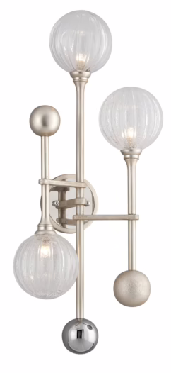 Corbett Majorette 3-Light Wall Sconce in Silver Leaf With Polished Chrome