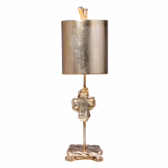 Cross Silver 1-Light Table Lamp in Silver leaf w with carved cross on complementing mounting