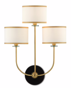 Croydon 3-Light Wall Sconce in Brass with Satin Black with White