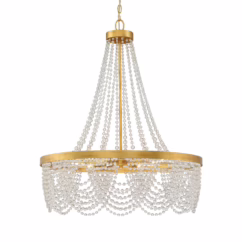 Crystorama Fiona 4-Light 33" Chandelier in Antique Gold with Clear Glass Beads Crystals