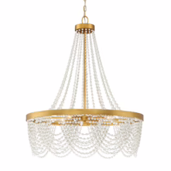 Crystorama Fiona 4-Light 33" Chandelier in Antique Gold with White Glass Beads Crystals