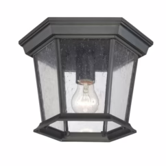 Dover 1-Light Matte Black Ceiling Light With Seeded Glass