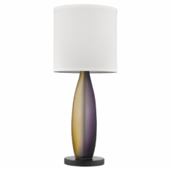 Elixer 1-Light Plum/Gold Frosted Glass And Ebony Lacquer Table Lamp With Lattice Cream Linen Shade