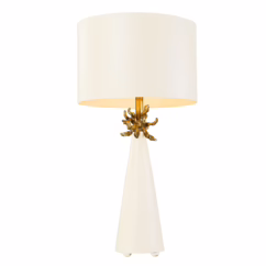 Flambeau 1-Light Table Lamp in French white cone w with gold leafed anemone and lamp holder