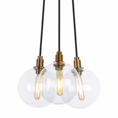 Gambit Contemporary Chandelier in Aged Brass and Clear