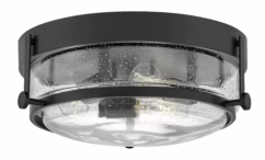 Harper 3-Light Flush Mount Ceiling Light In Black With Clear Seedy Glass
